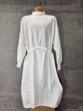 Standard Textile Reusable Medical Exam Gown White Knit Cuff Tie Back Medium
